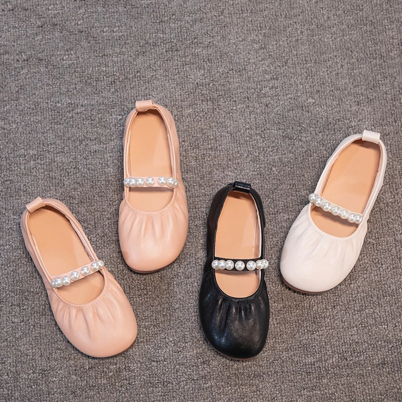 

Детские туфли для девочек: Простые кожаные туфли с жемчугом и складками для вечеринок, свадеб, повседневной носки, элегантные, стильные