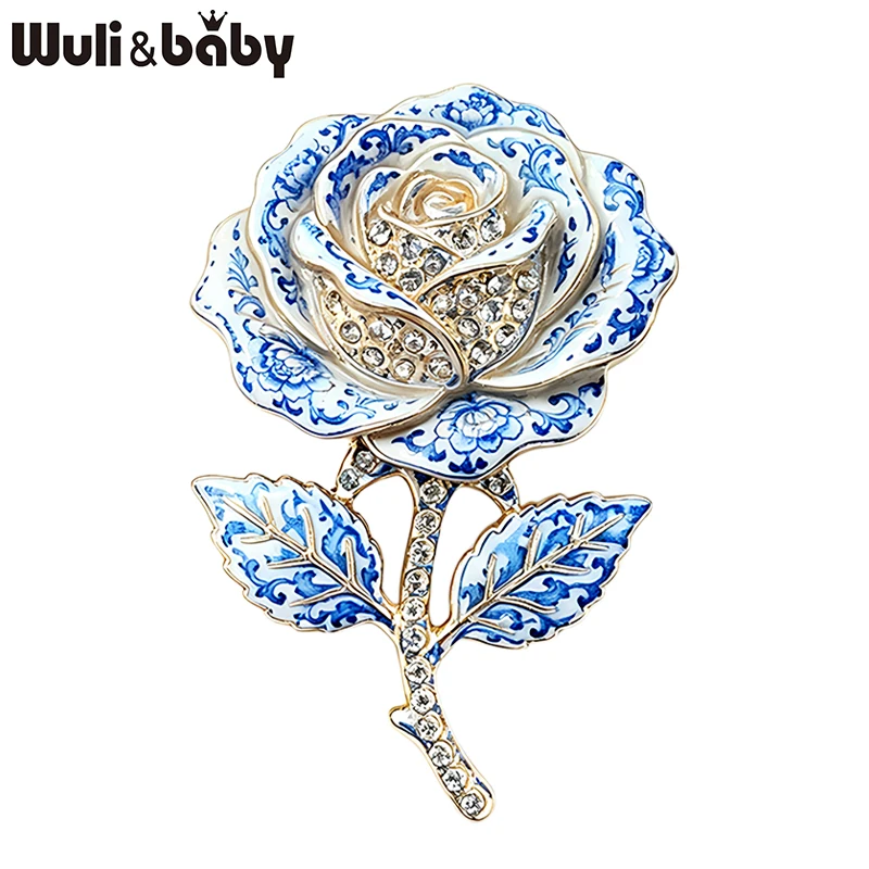 Wuli&baby Wunderschöne Rosenblüten-Broschen für Frauen, 2-farbige Emaille-Strass-Blumen, Pflanzen, Party, Büro, Broschen, Geschenke