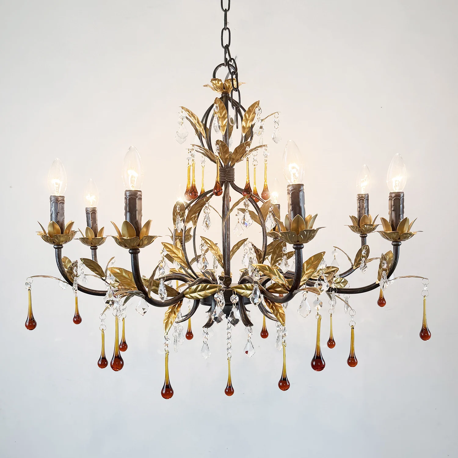 French Gold Crystal Chandelier Antique Bronze Pendant Crystal Lighting For Bedroom Living Dining Room Retro Large 6/8 Lights