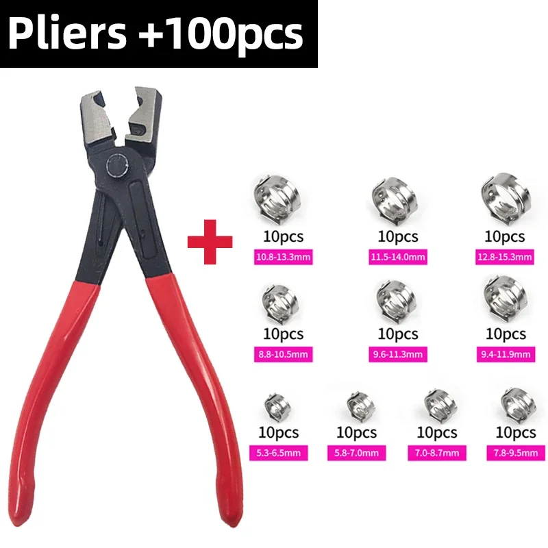 Single ear hoop pliers 304 Single Ear Stepless Hose Clamps Water Pipe Pliers Caliper 100pcs Stainless Steel Hose Clamps