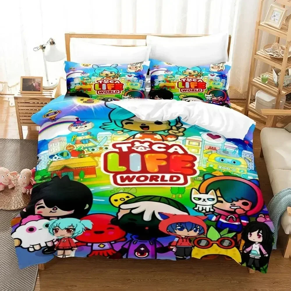 

Cartoon Toca Life World Bedding Set Duvet Cover Sheet Printed Bed Set Pillowcase Bed Full Queen King Size Comforter Bedroom