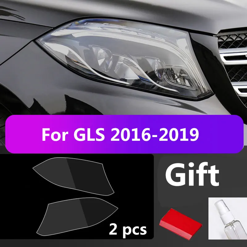 2PCS Car Headlight Protective Film For Mercedes Benz X167 X166 GLS 450 320 350d 400 550 Black Sticker Transparent Accessories