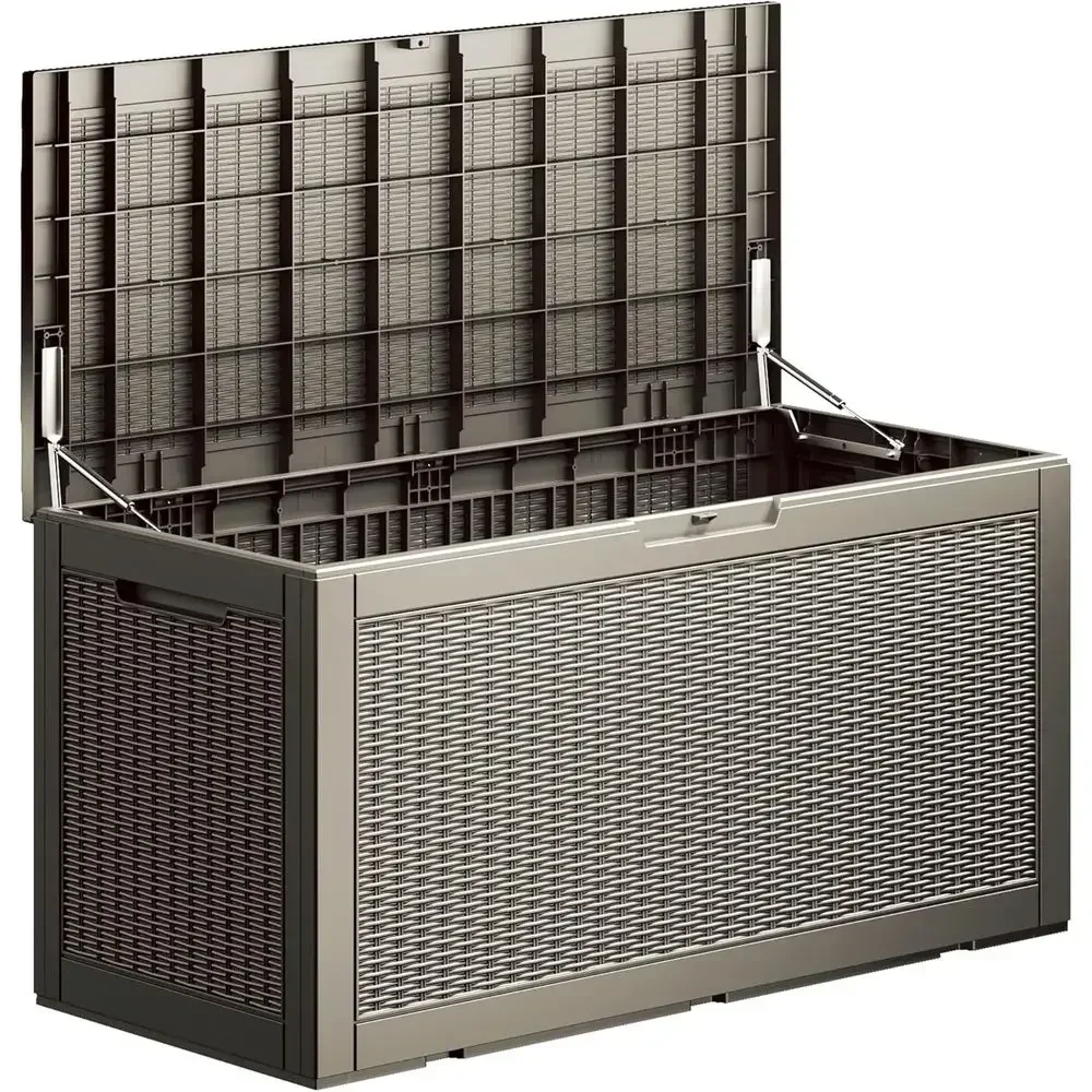 100 Gallon Resin Deck Box - Lockable Waterproof Storage for Outdoor and Indoor Use, UV-Resistant, Grey