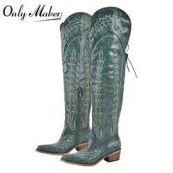 Onlymaker Women Over the Knee Faux Leather Boots for Women  Cowboy Boots for Women Adjustable Thigh High Cowgirl Boots