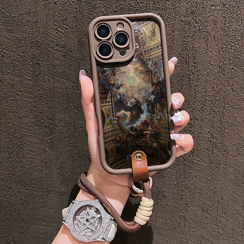 Retro-Kunst-Religion-Collage Silikon-Handyhülle für iPhone 16 17 Pro 15 14 13 12 11 Pro Max 16E 7 8 Plus XR XS mit Lanyard-Hülle – Detail 6