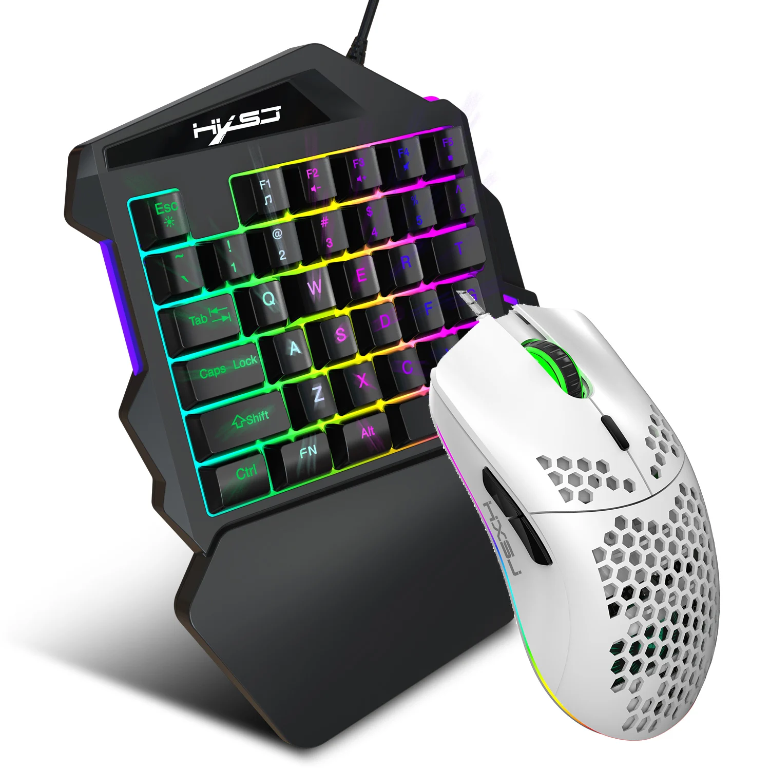 

HXSJ 35 key one-handed mini gaming keyboard and mouse combos RGB backlit portable 6400DPI adjustable mouse for laptop PS4 tablet