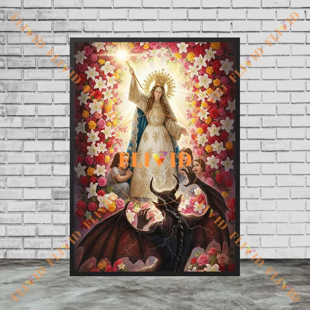Christianity Virgin Mary Angel Madonna Devil Religion Poster Wall Pictures For Church Decor Wall Art Canvas Painting Unframed