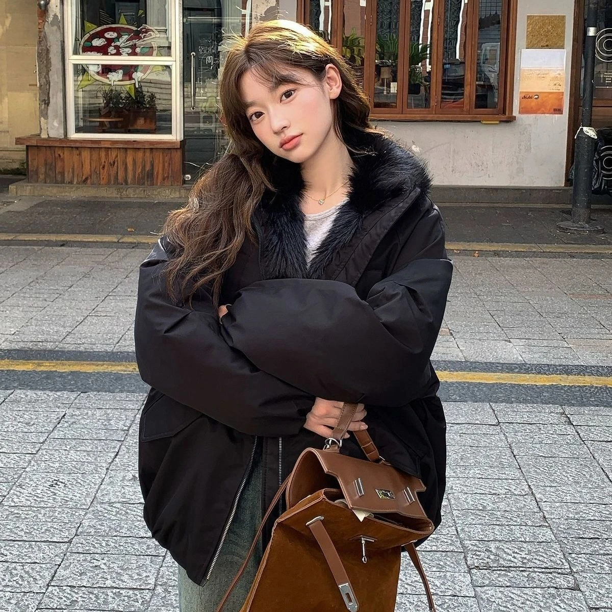 سترة نسائية أمريكية كلاسيكية من الفرو الصناعي معاطف كلاسيكية غير رسمية بأكمام طويلة ملابس خروج بجيوب صلبة وسحاب ملابس خارجية لشتاء 2025 #6