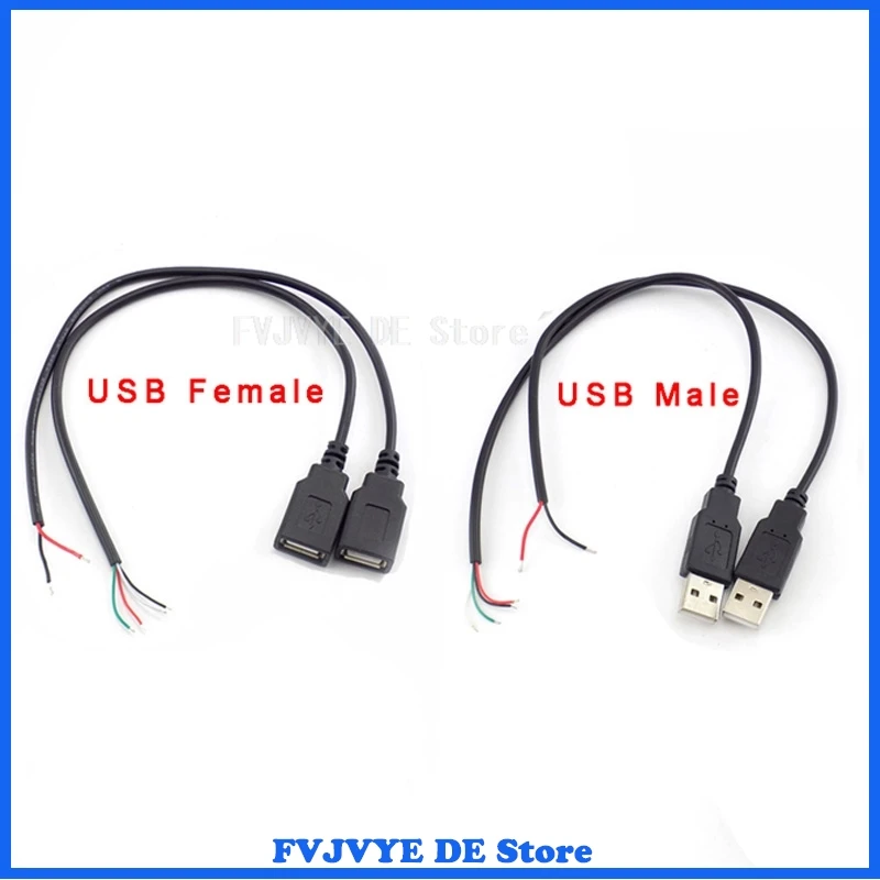 USB Connector Male Female Cable 4 Pin Wire Data Cable Extension Cord 2 Pin Power Supply for DIY 5V Adapter Charging 0.3M 1M 2M