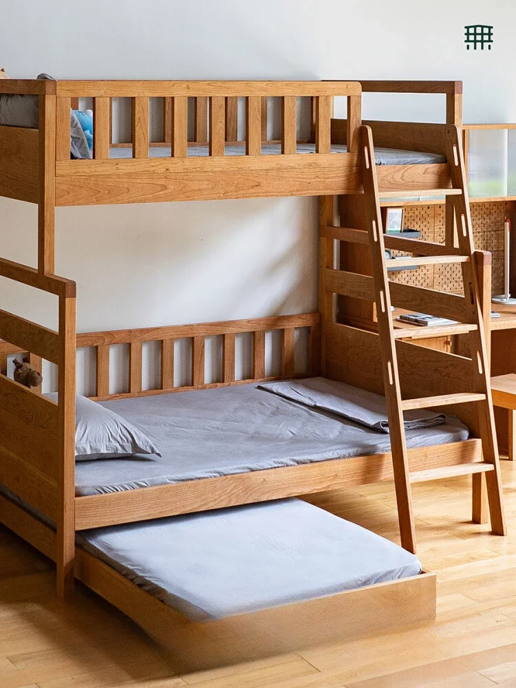 All solid wood children's beds Boys and girls bunk up and down guardrail desk integrated high and low child and mother bunk beds