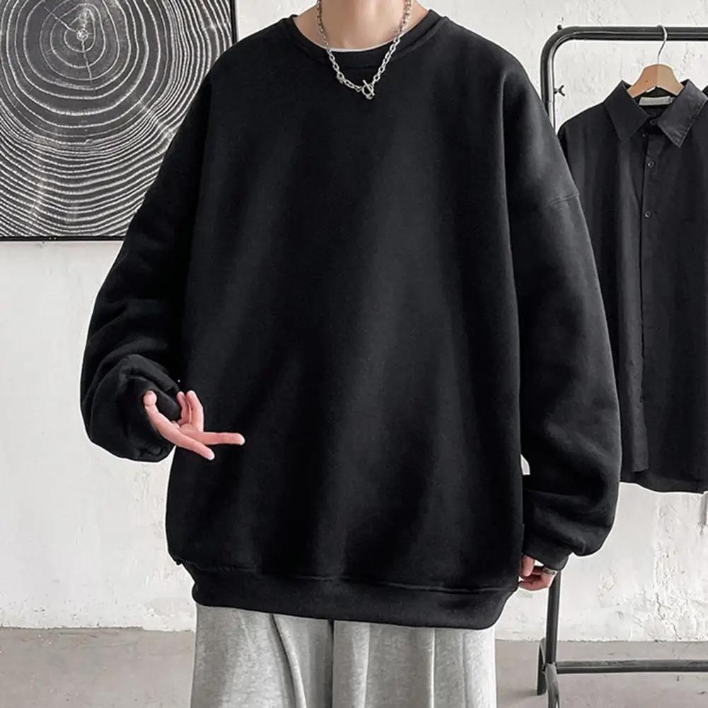 Warm Cozy Men Sweatshirt Cozy Unisex Sweatshirt Thick Warm Stylish Men's Fall/winter Top for Couples Loose Fit Solid Color Long