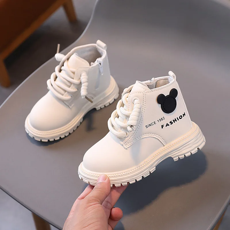 New Autumn Children Leather Boots Disney Boys Shoes Kids Fashion Boots Baby Ankle Snow Boots Cute Mickey Shoe for Girl Kids