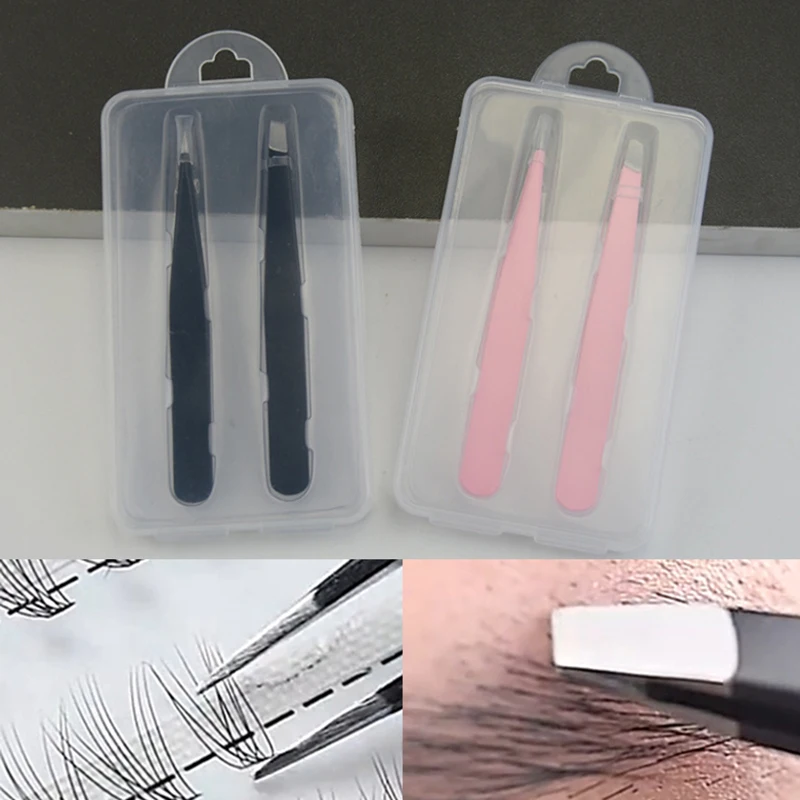 2 ชิ้นคุณภาพสูง Eyebrow Tweezer ผมความงาม Fine ขน Puller สแตนเลส Slant/Tip Brow คลิปคุดกําจัดขน