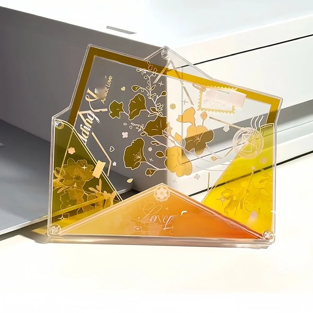 2 Pack Acrylic Display Frames with Base Ginkgo Floral Design for 3 Inch Kpop Idol Cards Postcards Desktop Decor