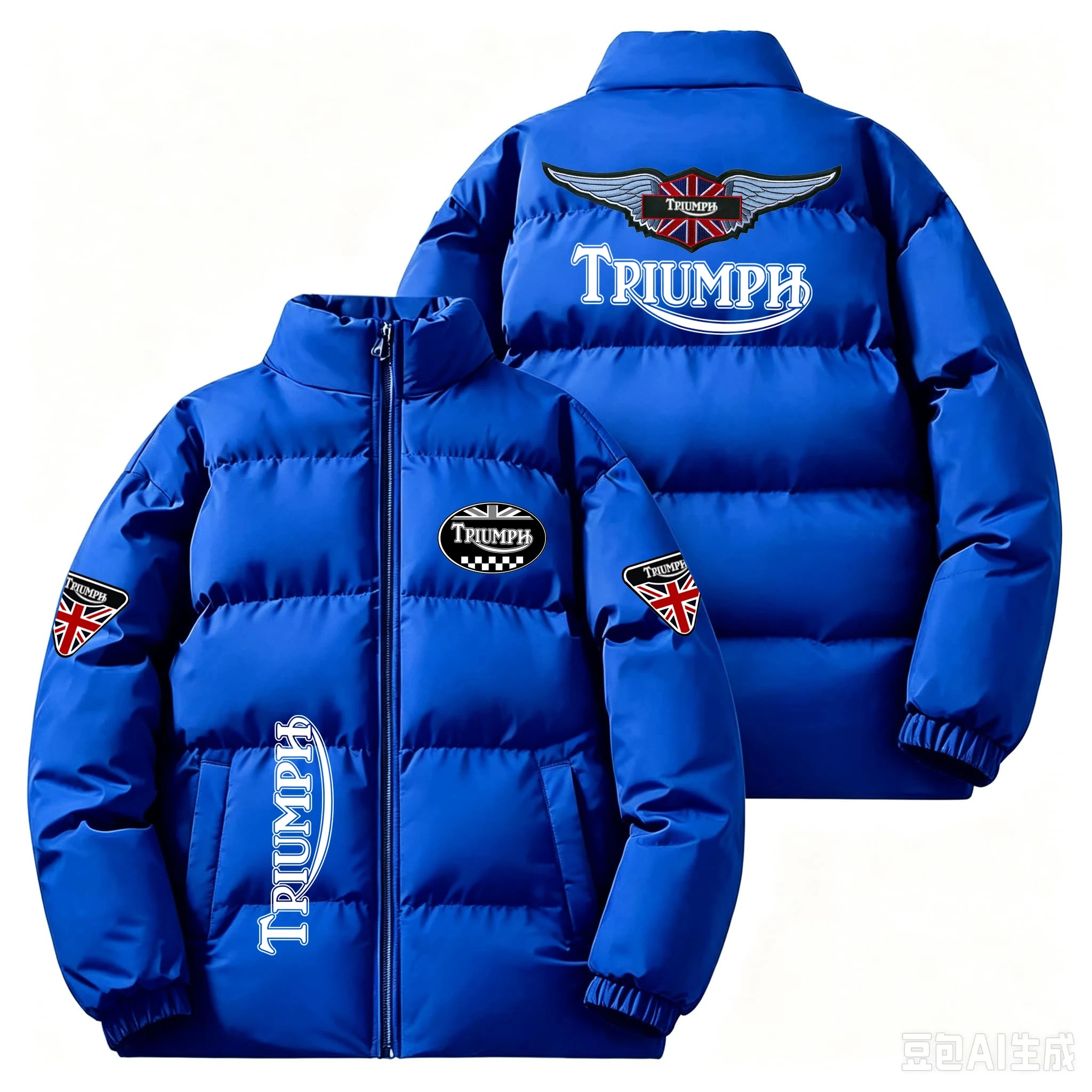 Men Motorcycle Riding Winter Puffer Coat Triumph Stand Collar Thick Warm Jacket Windproof Zip Up Casual Streetwear Outdoor Therm