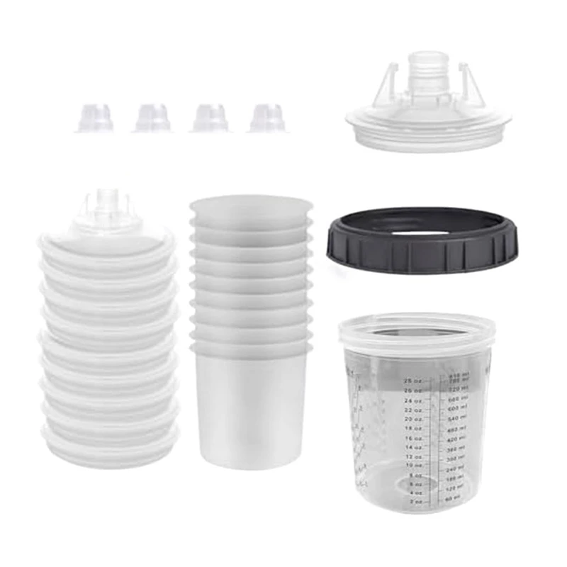 

810Ml Visual Spray Tank, Hard Cup With Scale And Holder And Lid For Spray Gunfiltration System, 4 Cup Sealing Plugs