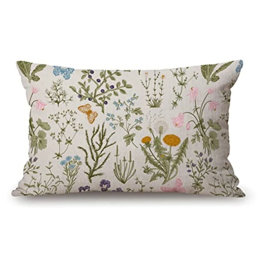 

Vintage Garden Plants with Herbs Flowers Botanical Cotton Linen Decorative Throw Pillow Case Cushion Cover Pillowcase for Couch
