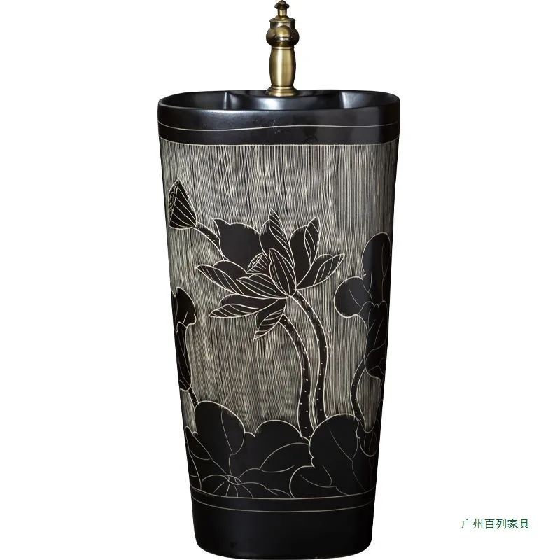 Chinese retro keramische verticale wastafel buitenbalkon kolomwastafel geïntegreerde wastafel van vloer tot plafond Aanpasbaar