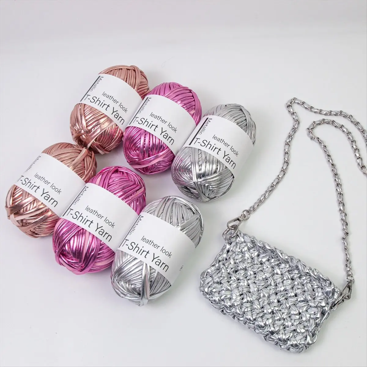AT33 6 Roll Metallic Cloth Fabric Yarn for DIY Bag Shoes Knitting&Crocheting Flat Imitation Leather Shiny T-Shirt Yarn Thread