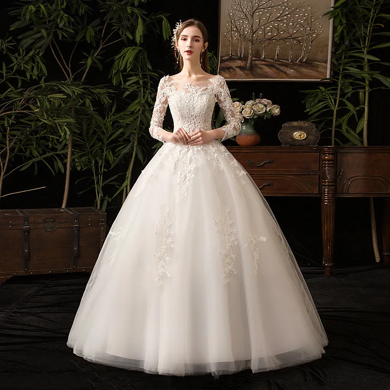 LYG-D35 # Brodé Dentelle Net Robe De Mariée À Lacets Personnaliser Mariée Robe De Bal Robes De Soirée En Gros Customiz Plus La Taille Ivoire