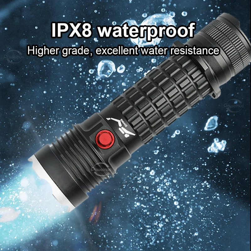 Pro lanternas de mergulho xhp50 led de alta potência recarregável lanterna de mergulho com corda de mão ipx8 4 modo poderosa lâmpada de mergulho à prova dwaterproof água