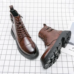 Brand Men's Genuine Leather Boots Thick Soles High-quality Workwear Boots Men's High Top Casual Shoes Knight Motorcycle Boots