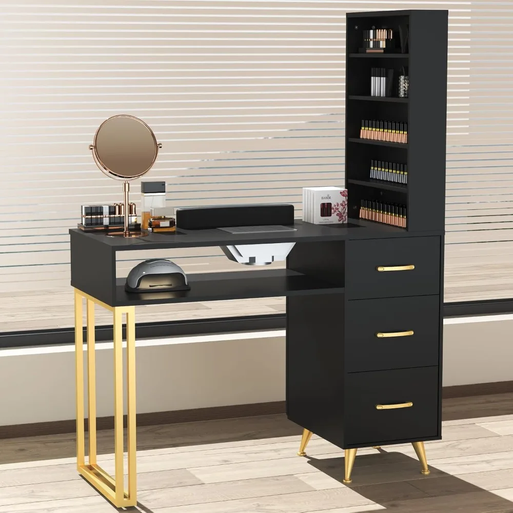 

Manicure Table Nail Desk w/Electric Dust Collector, Versatile Manicure Station for Nail Tech, Includes Wrist Cushion, Storage