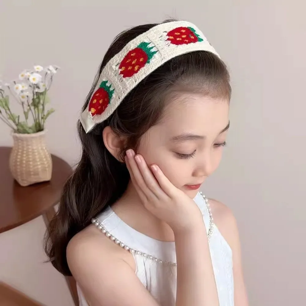 

Bohemian Style Knitted Hairband Embroidered Flowers Adjustable Magic Tape Hairband Candy Colors Forehead Hair Strips Girl