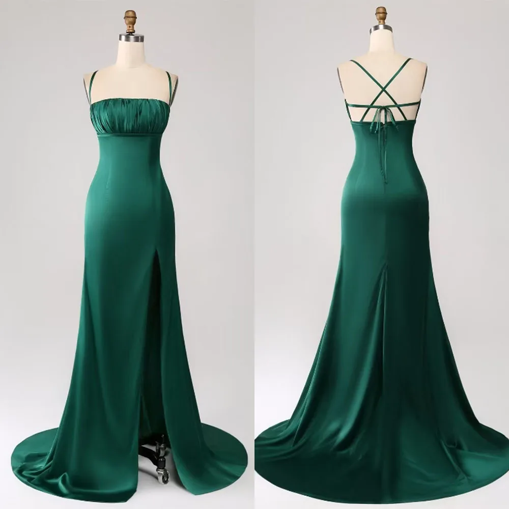 

High Quality Customized Strapless High Fork Floor Length Sweep Train Sleeveless Vestidos Para Bodas Mujer Invitada Prom Dress