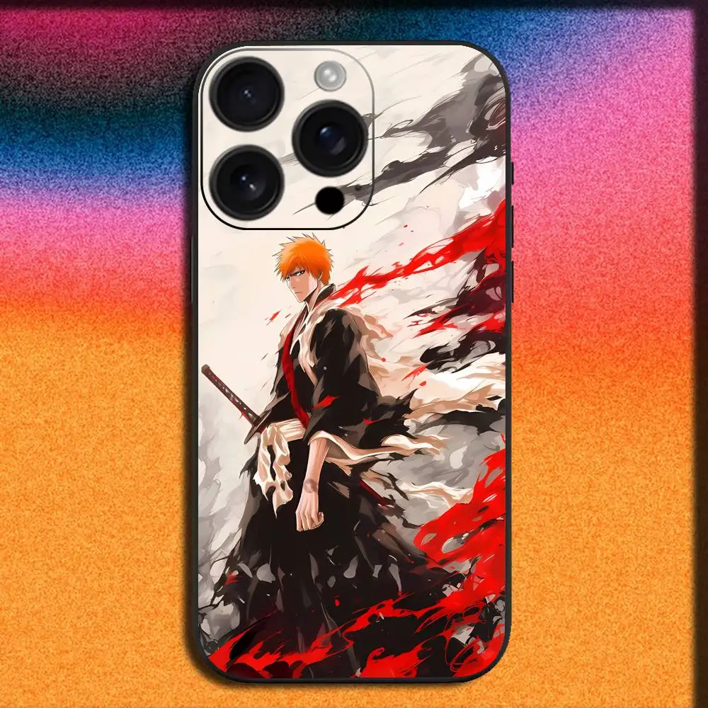 B-Bleach K-Kurosaki Ichigo Funda de teléfono para iPhone 17,16,15,14,13,12,11,Pro,Max,Plus,E,SE4,Air,Mini Funda negra
