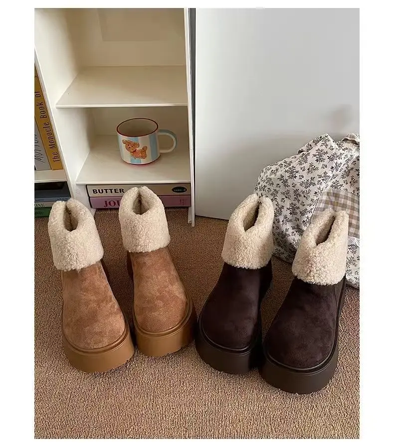 

Новинка 2023 года, модные универсальные короткие ботинки Fury на толстой подошве, зимние сапоги, женские плюшевые хлопковые туфли на толстой губчатой подошве