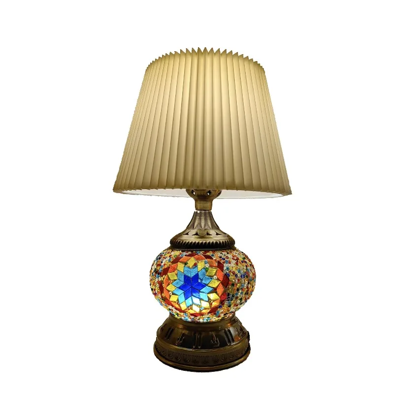 

Bohemian style, handmade mosaic multi-colored glass table lamp, electric dome lampshade for holiday home decoration