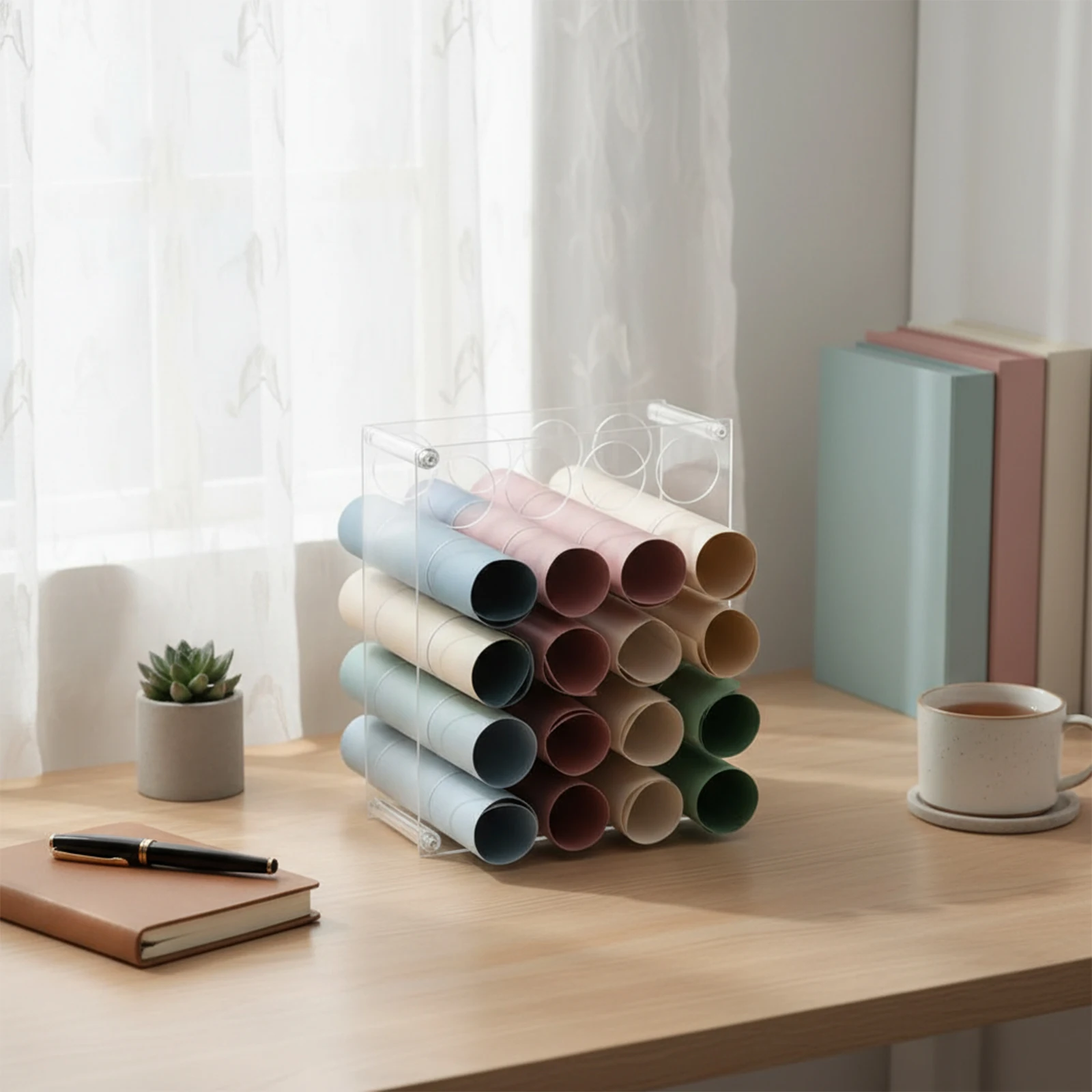 

Detachable Transparent Acrylic Display Rack With 20 Holes For Storing Paper Rolls And Wallpapers Easy Assembly 35x20x11 Cm