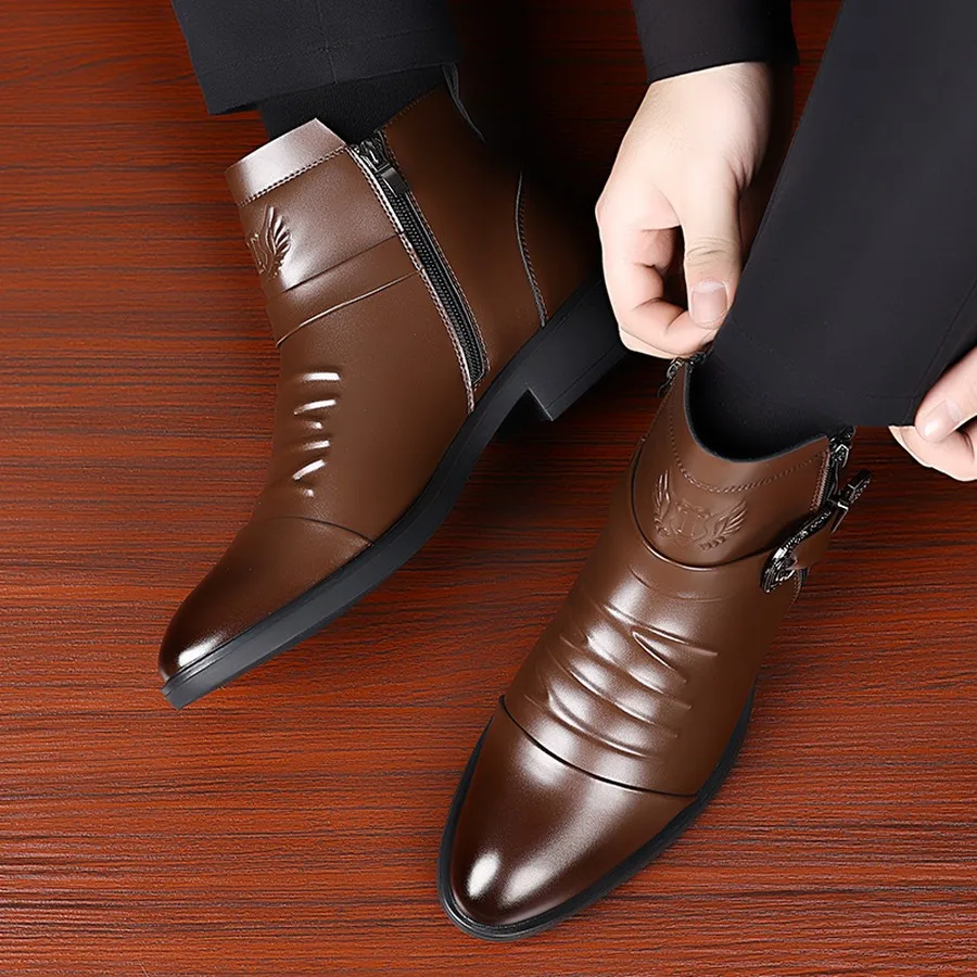 Herren PU-Stiefeletten mit seitlichem Reißverschluss, runder Zehenpartie, kurze Stiefel für den täglichen und lässigen Gebrauch – Detail 11