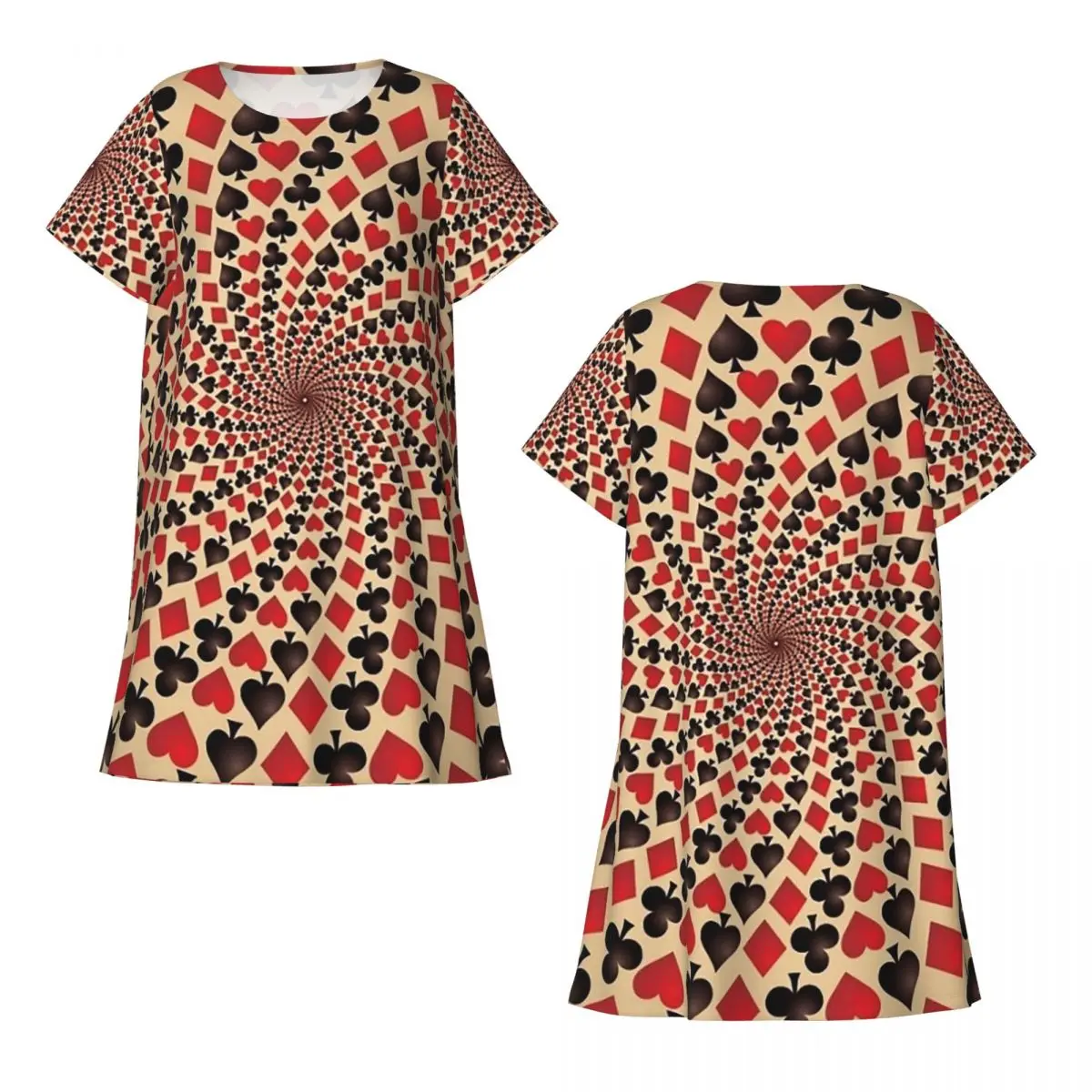 Ace Of Diamonds Playing Card Hearts Spades Short Sleeves Nightdress For Sleepshirts Women Short Sleeve Nightgowns Pajama Dress