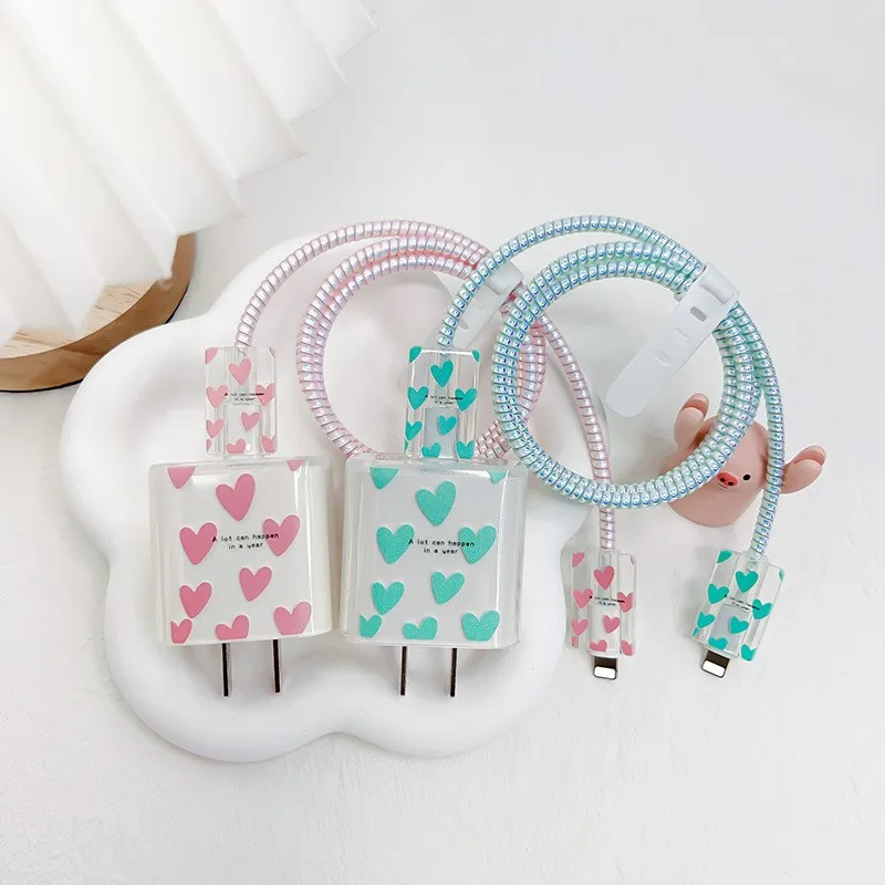 5pcs Cute Love Heart Charging Data Cable Protector Winder Accessories For Apple iPhone 18W20w Charger Protective Cover Sleeve