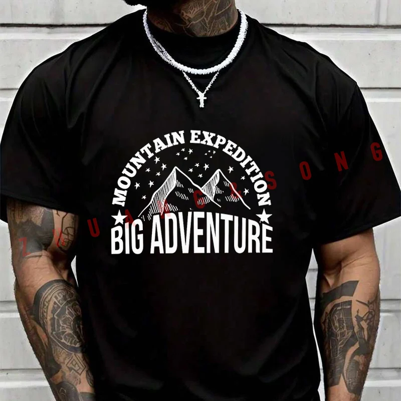 

Футболка Mountain Expedition Big Adventure для мужчин, уличная одежда в стиле хип-хоп, повседневные модные топы унисекс с короткими рукавами