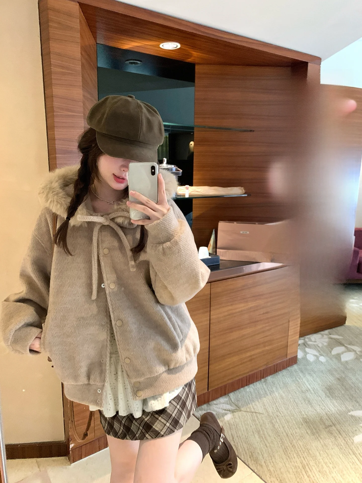 

Юбка PtonUmi Plaid Artist A-Line из шерсти для женщин, осенне-зимняя, маленького размера, базовая, универсальная, короткая, в корейском стиле