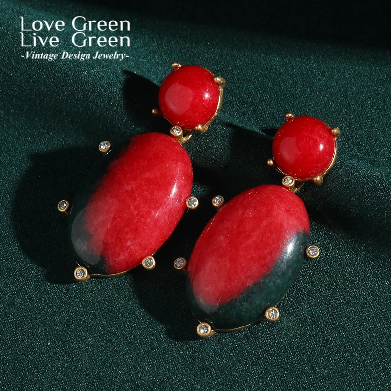 

Vintage Rose Red Natural Stone Drop Earring Large Gold Color Rhinestone Luxury Jewelry For Woman Accessories Party New In 2025