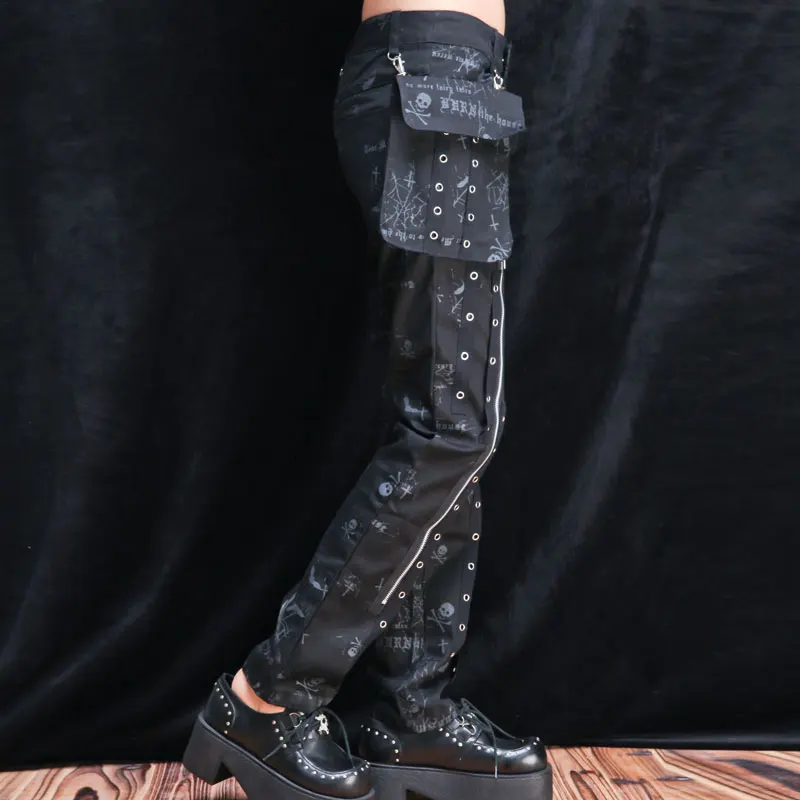 กางเกงขายาวทรงสลิมสไตล์เกาหลี แต่งหมุดโลหะ สำหรับผู้หญิง สไตล์พังก์ ดีไซน์ใหม่ น่ารัก เท่ห์ หลากหลายสไตล์ ช่วยให้ดูผอมเพรียว