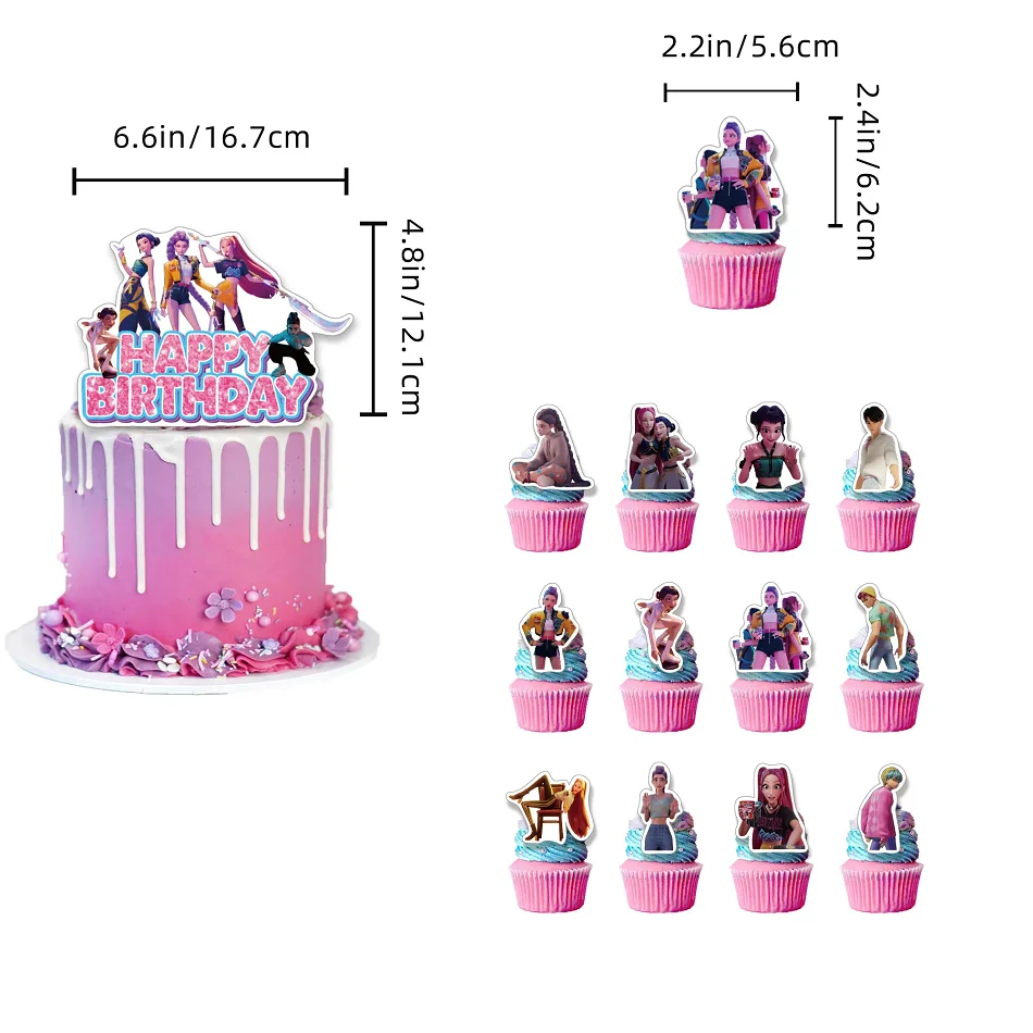Nuevo Kpop Demon Hunters decoración para fiesta de cumpleaños conjunto de suministros para tarta suministros de bandera decoración personalizada para fiesta de cumpleaños Anime