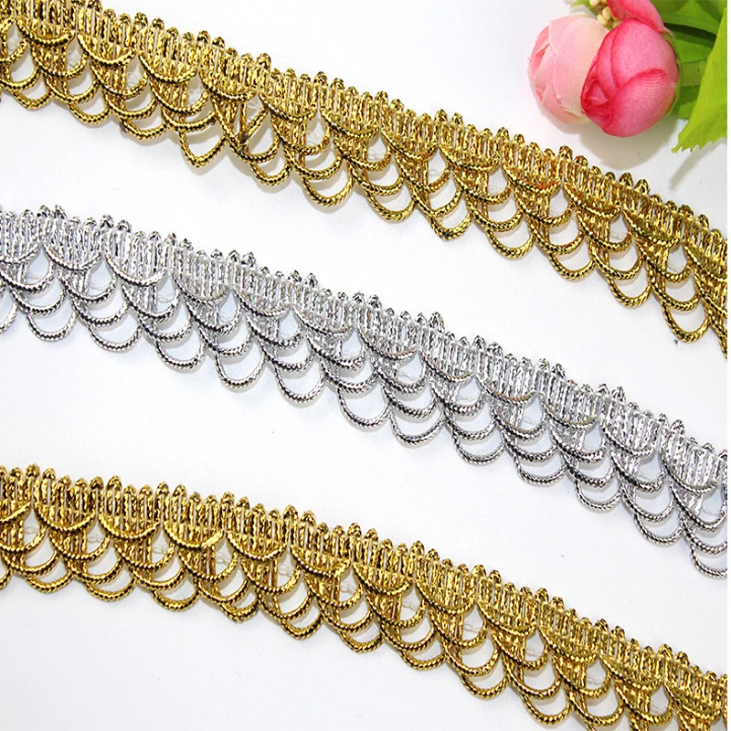 5Yards 22mm Gold Silver Lace Trim Ribbon Braided Curve Lace Trimming Clothes Accessories Crafts DIY Sewing