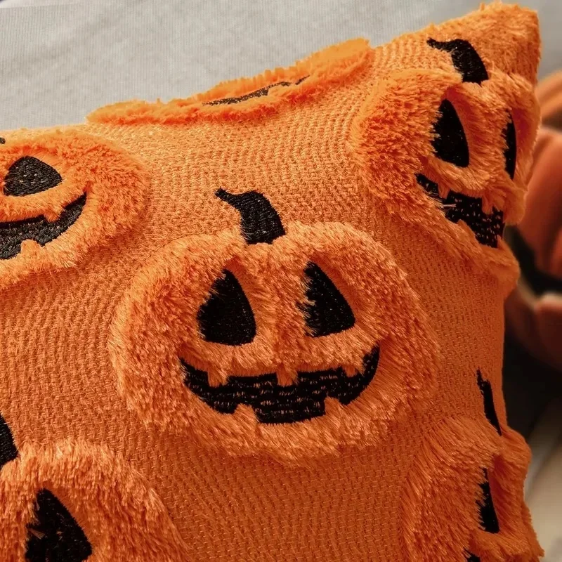 Fall Halloween Throw Pillow Covers, Pumpkin Print Faux Wool Pillowcase, Soft Plush Decor Cushion Cover for Sofa Couch Home Decor