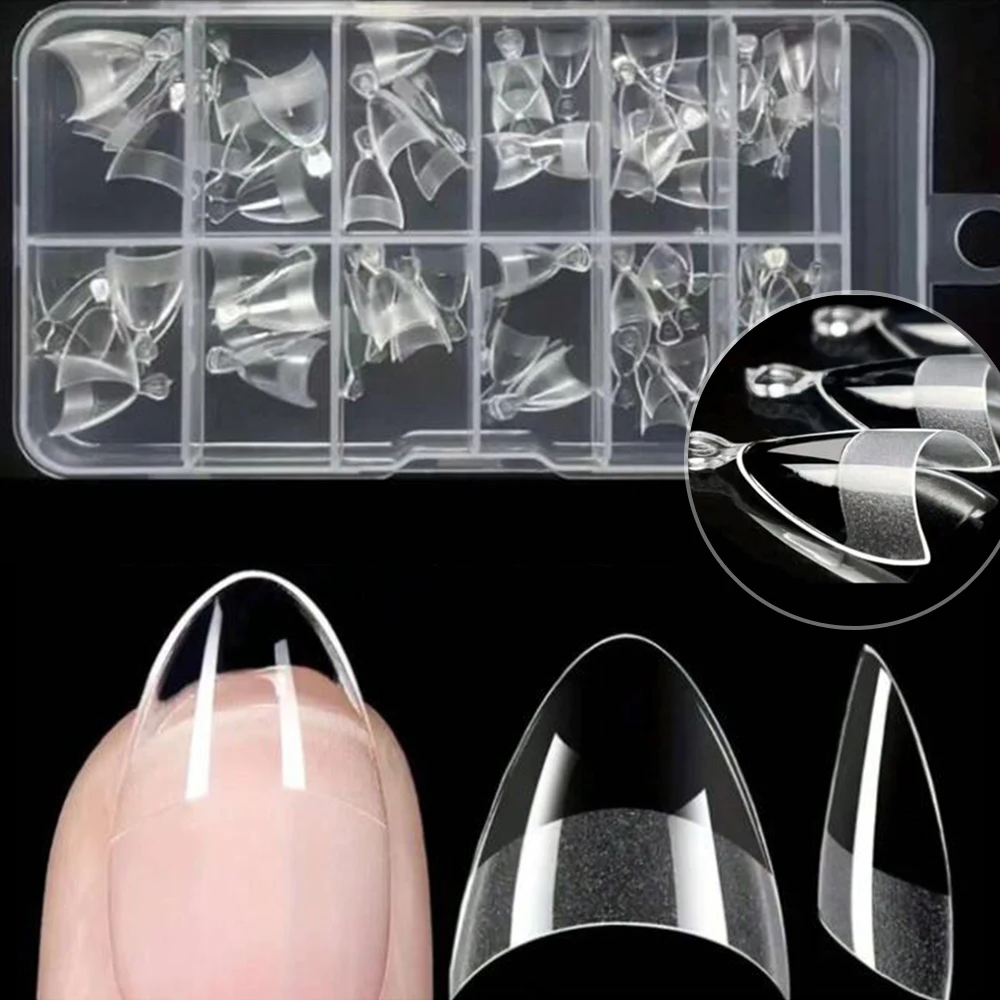 120pcs Short XS Almond False Nails Square/Almond Nail Tips Full/Half Cover Removable Mixed Size Press On Nail for Small Nail Bed