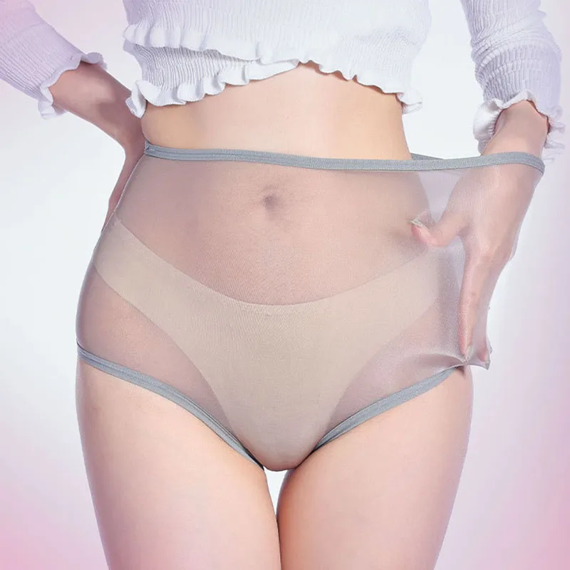 Ropa interior sin costuras para mujer, bragas brillantes ultrafinas, bragas transparentes de cintura alta, transparentes y brillantes