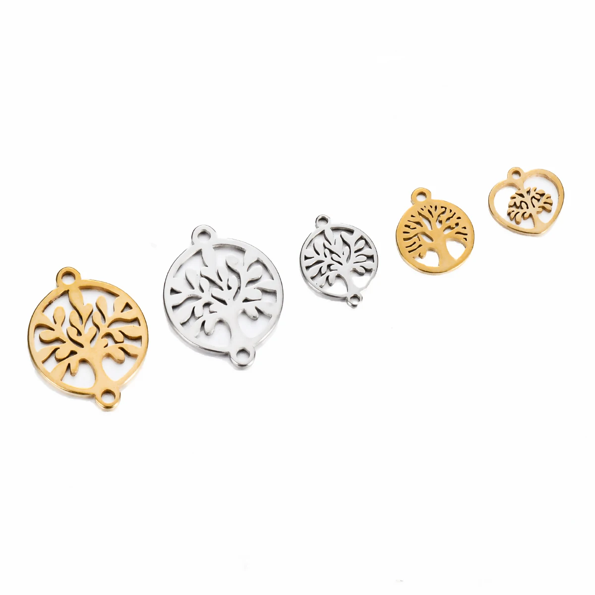 5Pcs Tree of Life Hollow out Round Heart Stainless Steel Connectors Charms Pendants for DIY Handmade Jewelry Making