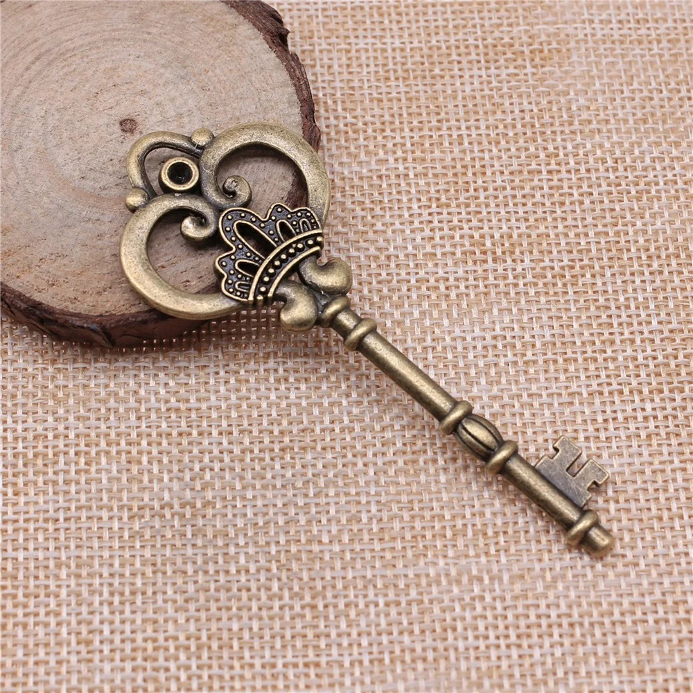 WYSIWYG 1pcs 84mm Vintage Large Key Pendants Charm For Jewelry Making Antique Bronze Color Big Key Charm Pendant Key Retro