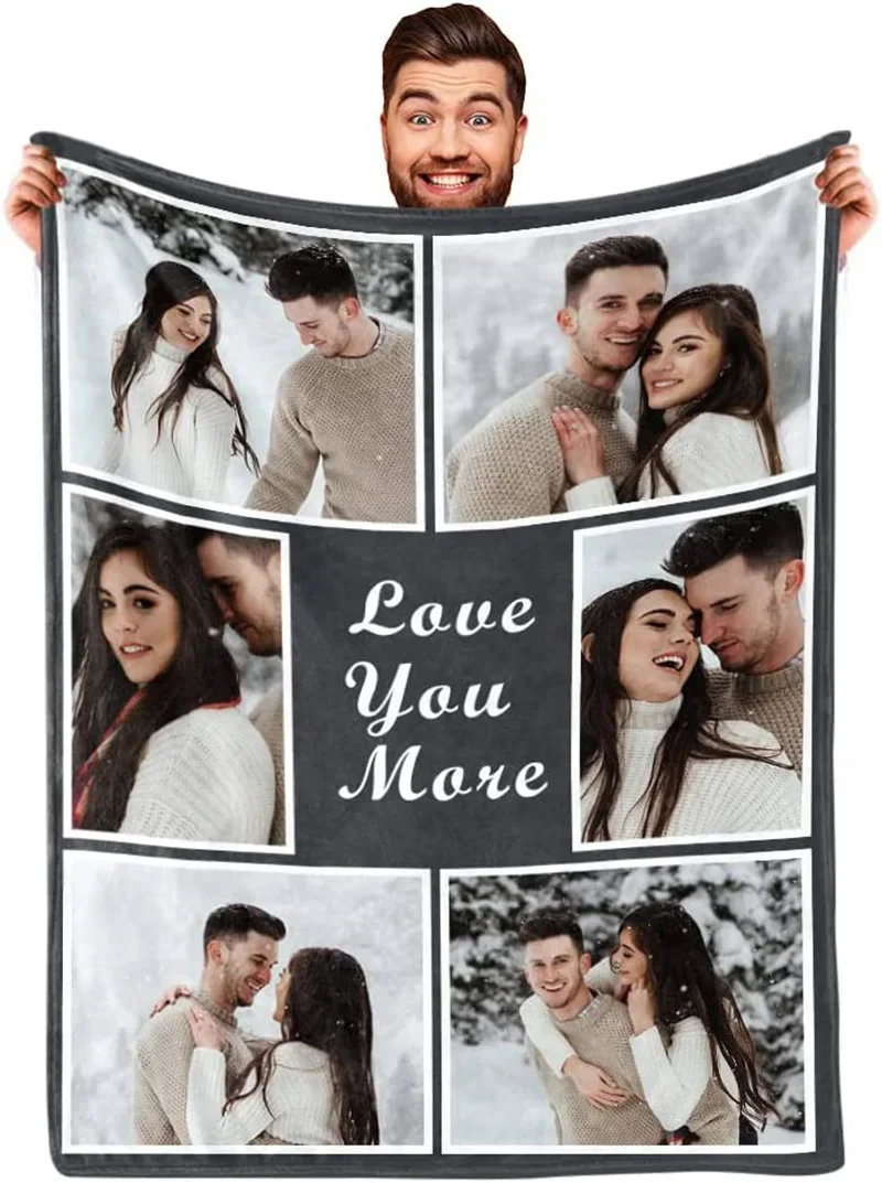I Love You Custom Blanket with Photo Collage Text Personalized Picture Throw Blanket for Christmas Valentine\'s Day Birthday Gift