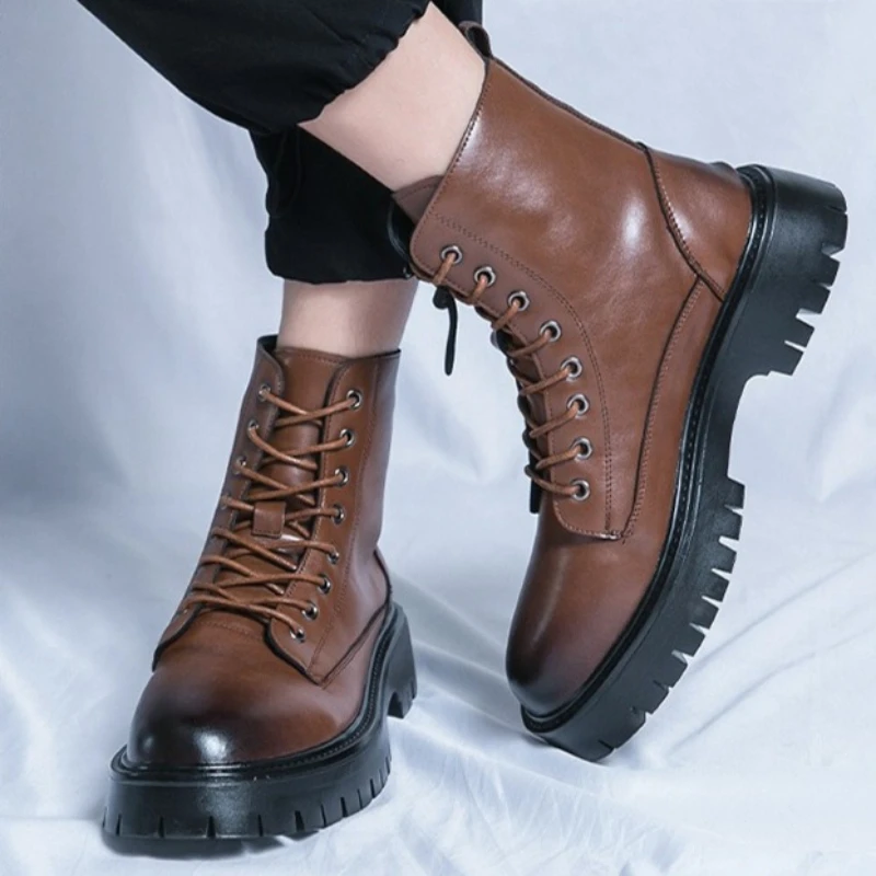 

Couple's Casual Boots Four Season Men's and Women's High Top Leather Boots Fashion Thick Soled Non Slip Outdoor Single Boots Men
