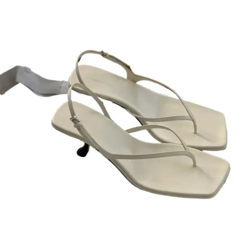 Retro Square Toe Clip Toe Sandals Kitten Heel Back Strap Brown Solid Concise French Style Sexy Fashion Women Shoes Summer Casual